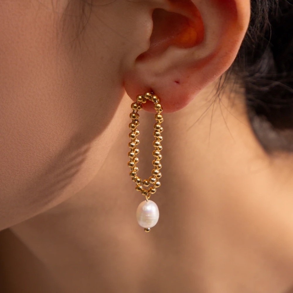 18K Gold Plated Pearl Pendant Tassel Earrings